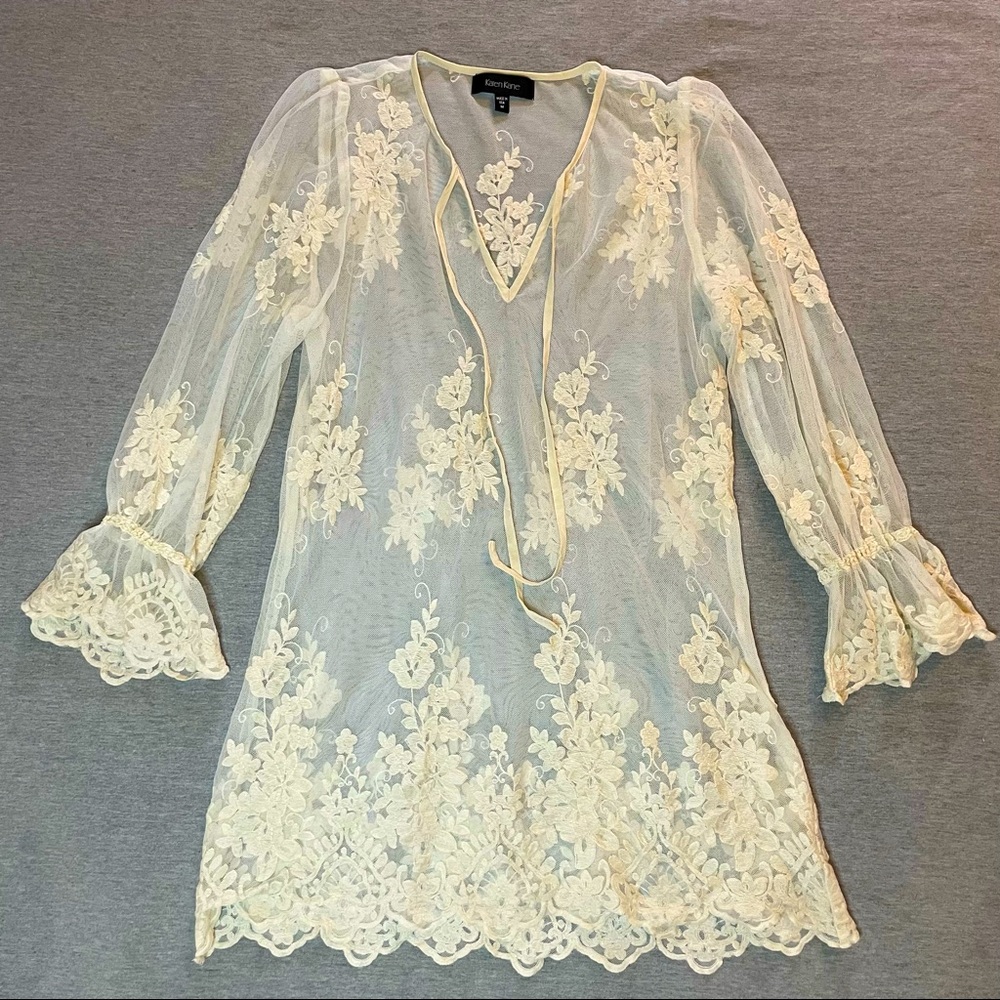 Karen Kane Sheer Floral Embroidered Tunic, Cream, Size M